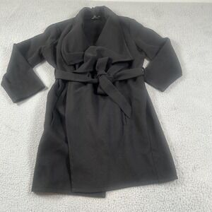 Lilian Coat Womens 1X Black Belted Wrap Overcoat Tie Waist Pockets Mid Length